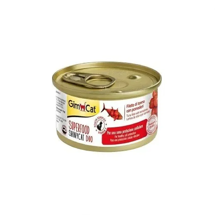 کنسرو گربه جیم کت Superfood ShinyCat Duo فیله ماهی تن و گوجه GimCat