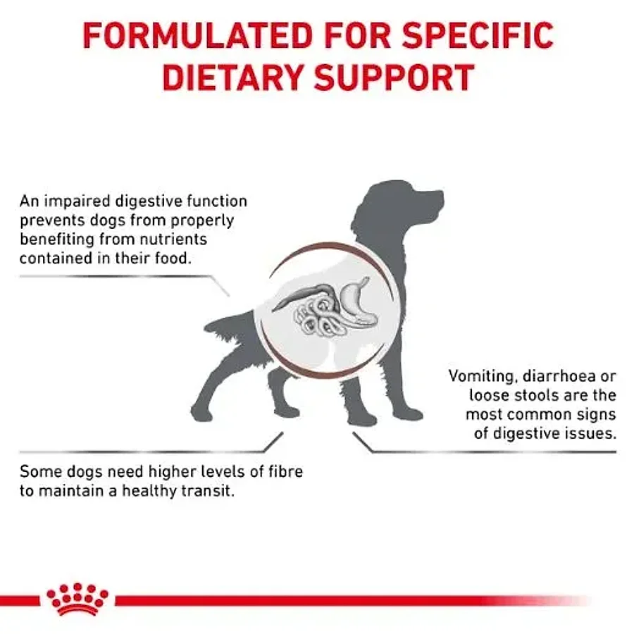غذای درمانی سگ رویال کنین گوارش با فیبر بالا | Royal Canin Gastrointestinal High Fibre — جدول تغذیه و مقدار مصرف