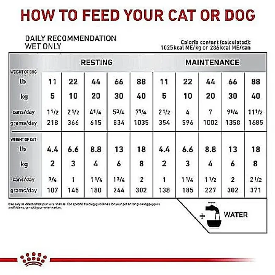 غذای موس درمانی ریکاوری رویال کنین برای سگ و گربه | Royal Canin Recovery Wet Food — جدول تغذیه و مقدار مصرف