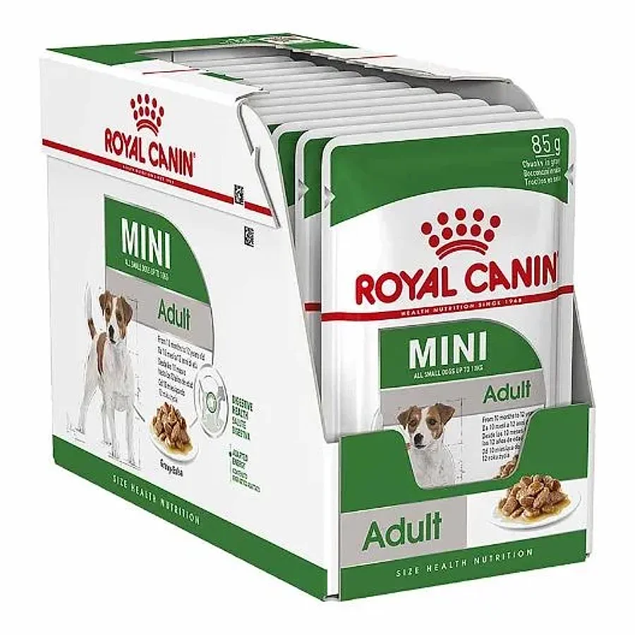 غذای پوچ سگ بالغ نژاد کوچک رویال کنین تکه گوشت در سس | Royal Canin Mini Adult Chunks in Gravy — نمای دیگر بسته‌بندی