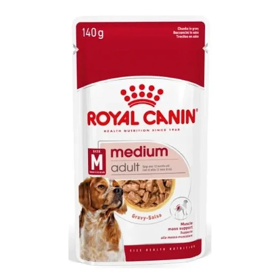 غذای پوچ سگ بالغ نژاد متوسط رویال کنین تکه گوشت در سس | Royal Canin Medium Adult Chunks in Gravy