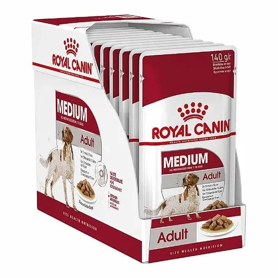 غذای پوچ سگ بالغ نژاد متوسط رویال کنین تکه گوشت در سس | Royal Canin Medium Adult Chunks in Gravy — نمای دیگر بسته‌بندی
