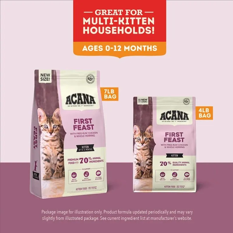 غذای خشک بچه گربه آکانا فرست فیست با طعم مرغ و ماهی | Acana First Feast Kitten — جدول تغذیه و مقدار مصرف