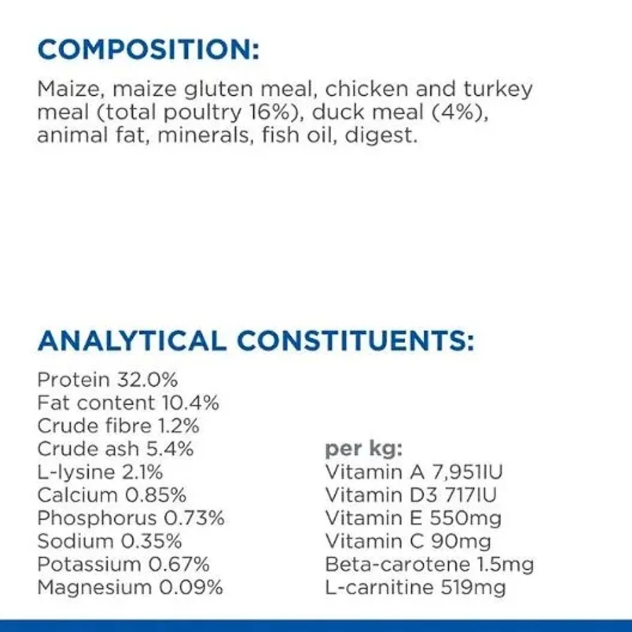 غذای خشک گربه عقیم‌شده هیلز ساینس پلن با طعم اردک | Hill's Science Plan Adult Sterilised Duck — ترکیبات و آنالیز