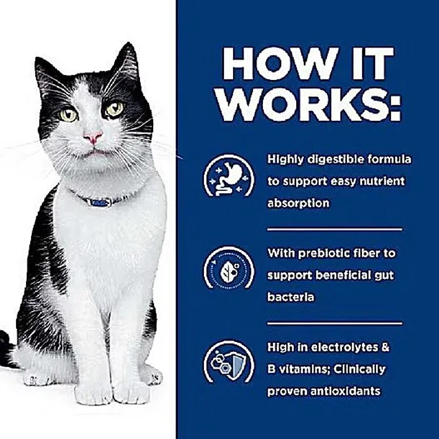 غذای درمانی گربه هیلز مراقبت از گوارش با طعم مرغ | Hill's Prescription Diet i/d Digestive Care Cat — جدول تغذیه و مقدار مصرف