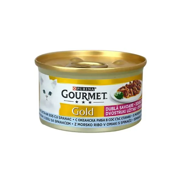 کنسرو گربه بالغ گورمت گلد با طعم تن دریایی و اسفناج در سس | Gourmet Gold Tuna with Spinach Cat Food