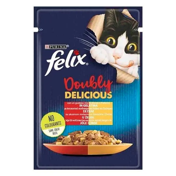 پوچ گربه بالغ فلیکس داوبلی دلیشیس با گوشت گاو و ماکیان در ژله | Felix Doubly Delicious Beef & Poultry in Jelly