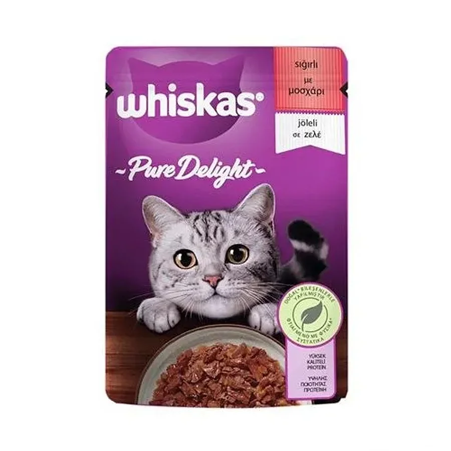 پوچ گربه بالغ ویسکاس پیور دیلایت با طعم گوشت گاو در سس | Whiskas Pure Delight Beef in Sauce Wet Cat Food