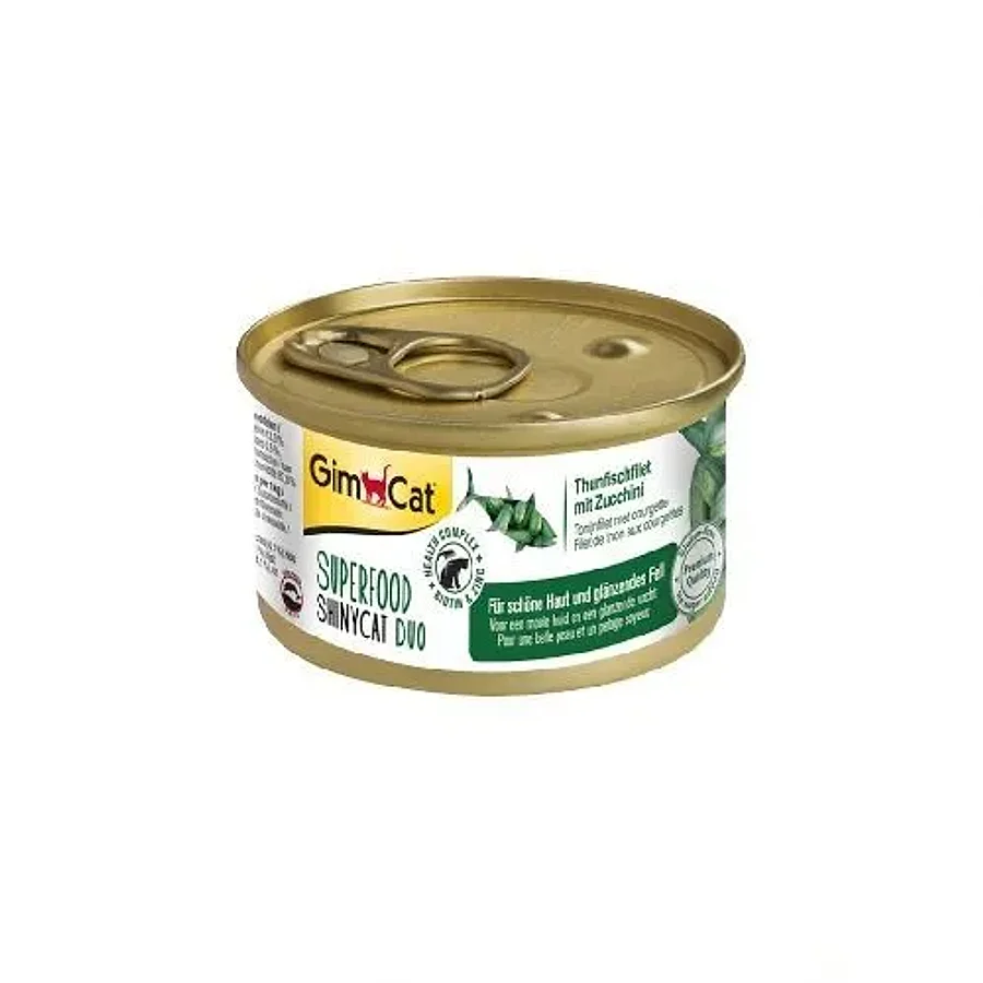 کنسرو مکمل گربه بالغ جیم‌کت شاینی‌کت سوپرفود دوو با فیله تن و کدوسبز | GimCat ShinyCat Superfood Duo Tuna Fillet with Courgette