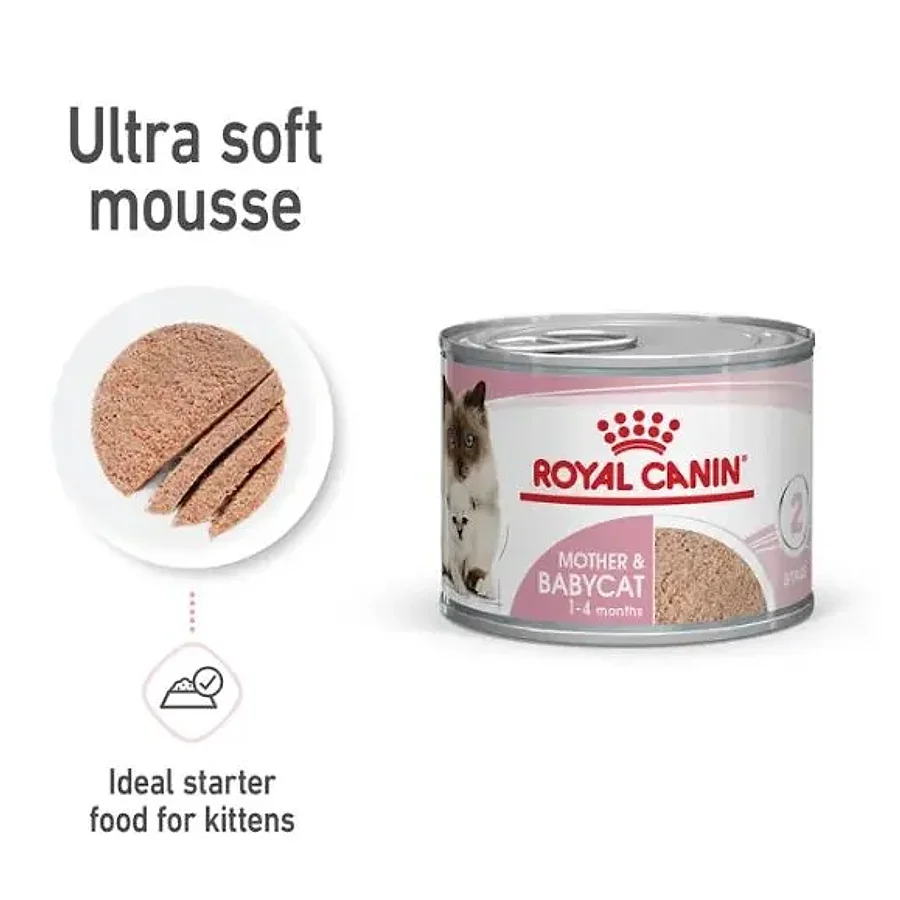 کنسرو موس فوق‌نرم رویال کنین مادر و بچه گربه | Royal Canin Mother & Babycat Ultra Soft Mousse — نمای دیگر بسته‌بندی