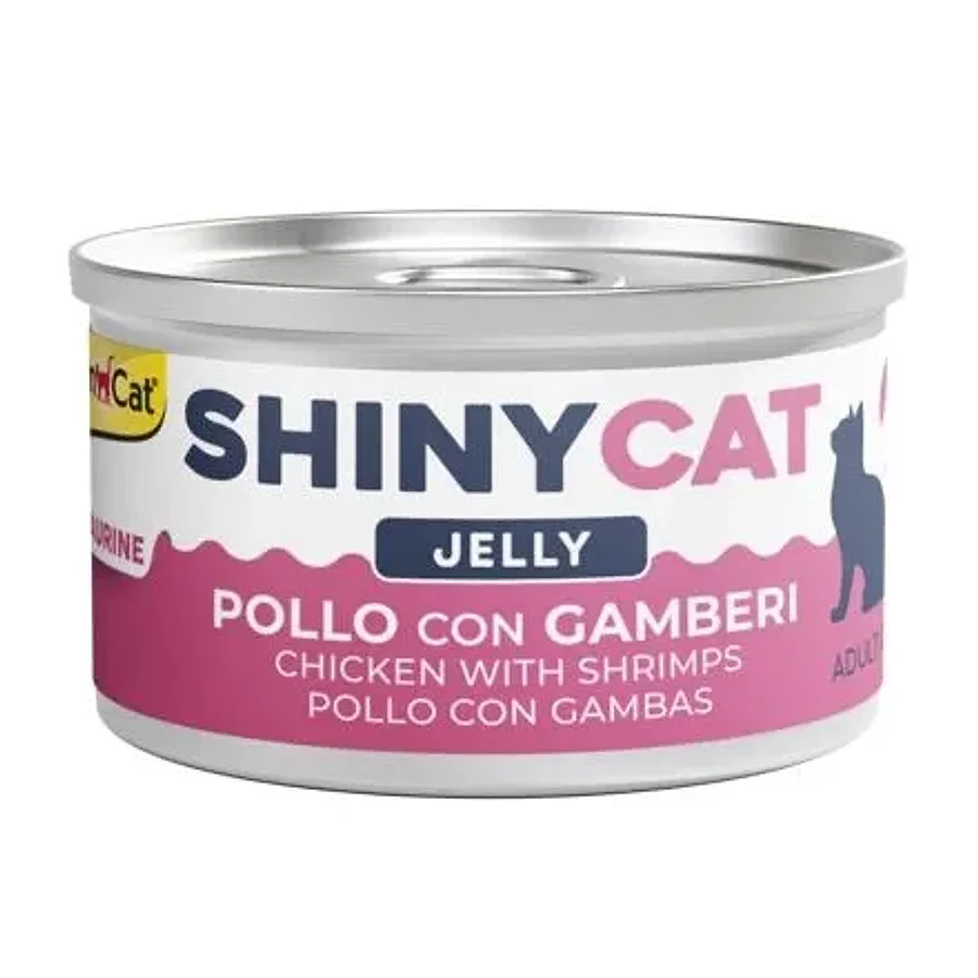 کنسرو مکمل گربه بالغ جیم‌کت شاینی‌کت با مرغ و میگو در ژله | GimCat ShinyCat Chicken with Shrimp in Jelly