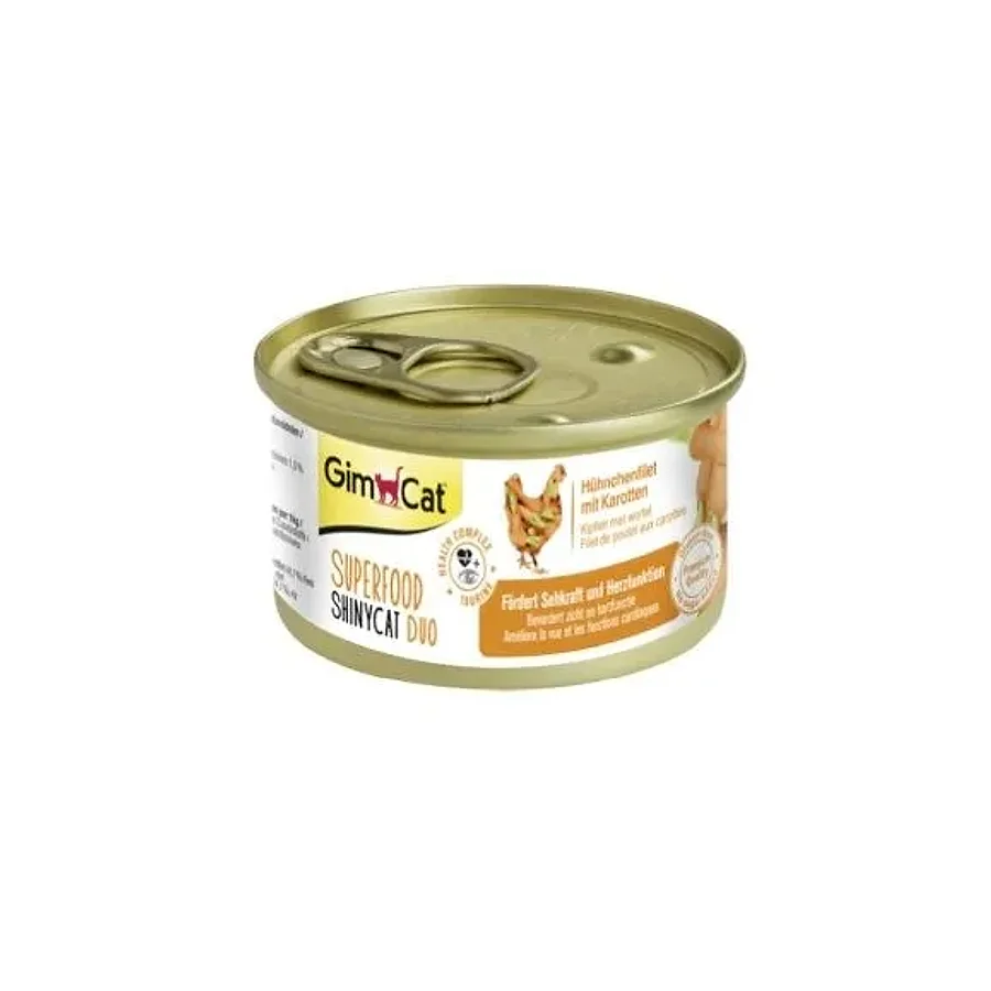 کنسرو مکمل گربه بالغ جیم‌کت شاینی‌کت سوپرفود دوو با مرغ و هویج | GimCat ShinyCat Superfood Duo Chicken with Carrot