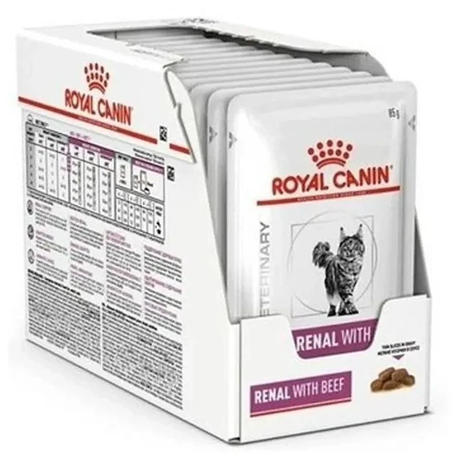 پوچ گربه رویال کنین رنال با طعم گوشت گاو — مراقبت از کلیه | Royal Canin Renal with Beef Thin Slices in Gravy — نمای دیگر بستهبندی
