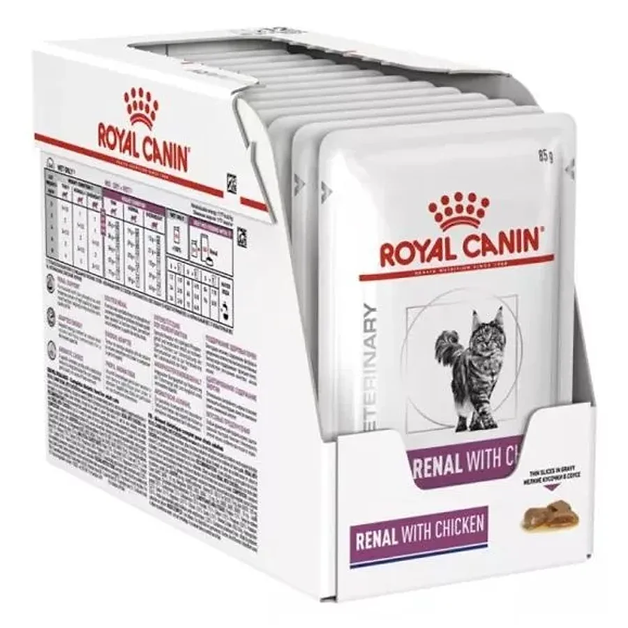 پوچ گربه رویال کنین رنال با طعم مرغ — مراقبت از کلیه | Royal Canin Renal with Chicken Thin Slices in Gravy — نمای دیگر بسته‌بندی
