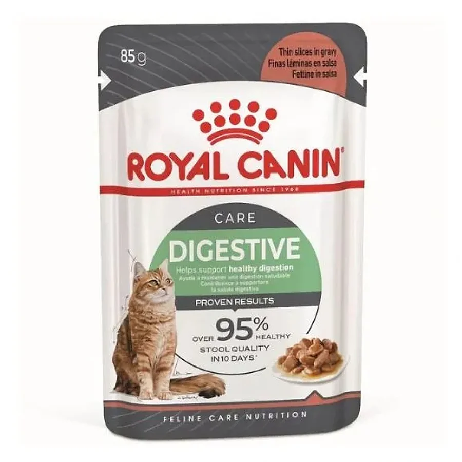 پوچ گربه بالغ رویال کنین دایجستیو کر تکه در سس — گوارش حساس | Royal Canin Digestive Care Thin Slices in Gravy