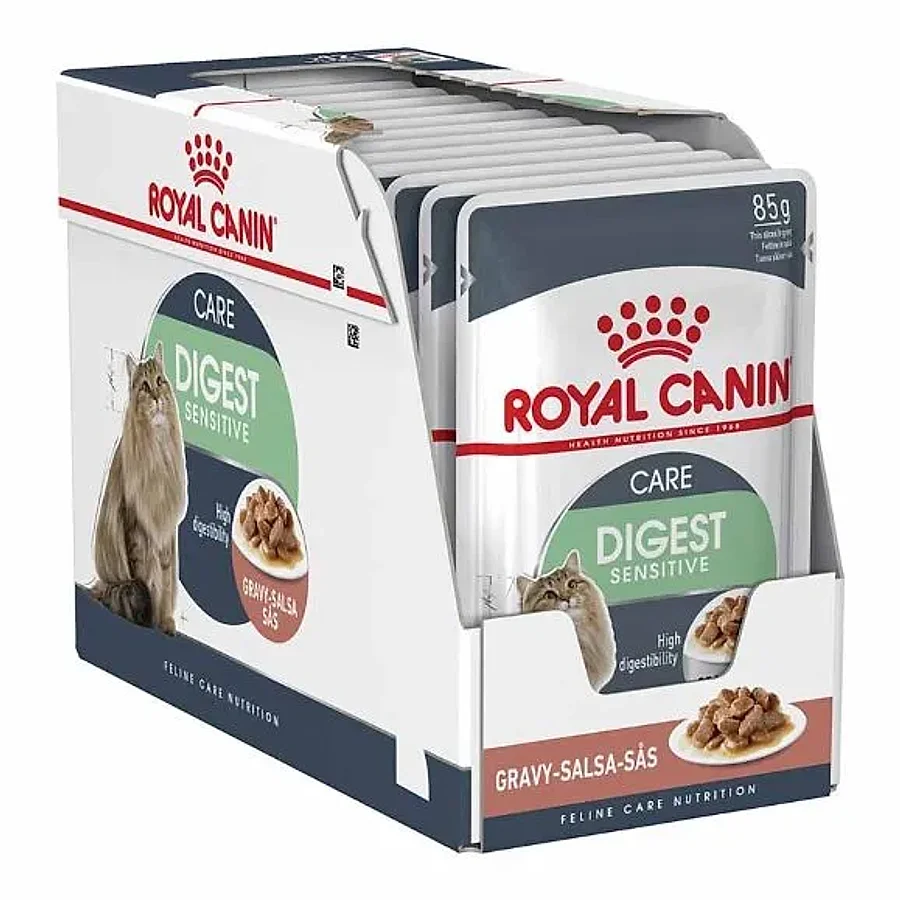 پوچ گربه بالغ رویال کنین دایجستیو کر تکه در سس — گوارش حساس | Royal Canin Digestive Care Thin Slices in Gravy — نمای دیگر بستهبندی