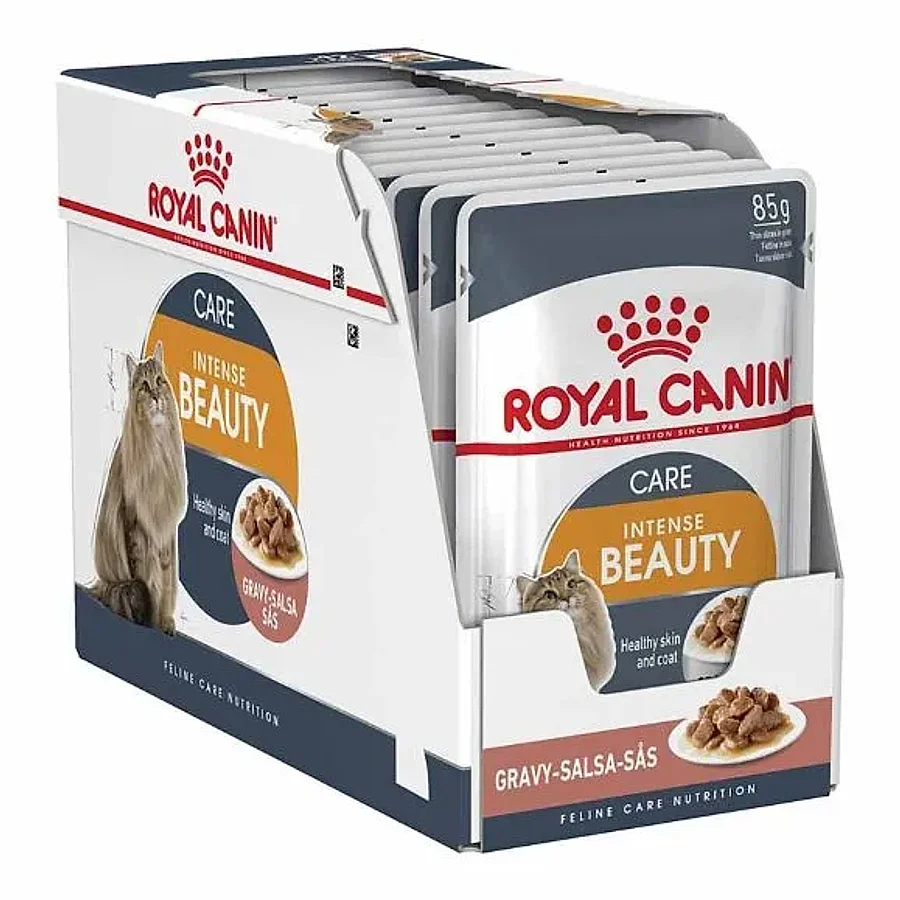 پوچ گربه بالغ رویال کنین اینتنس بیوتی پوست و مو در سس | Royal Canin Intense Beauty Thin Slices in Gravy — نمای دیگر بسته‌بندی